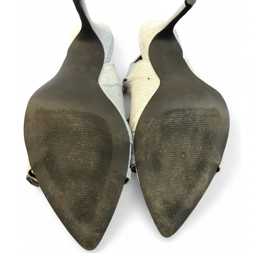 Steve Madden Denim Pointed Stiletto Zipper Peep Toe Ankle Buckle Boots Size 11 - Picture 9 of 14